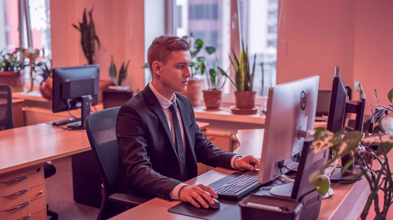 A man sitting in office room and performing financial services analysis