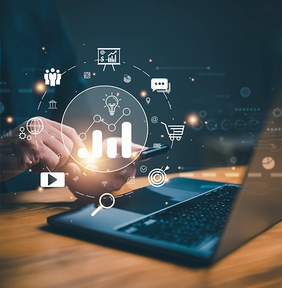 A professional team utilizing market research services to analyze data charts and graphs on a whiteboard during a strategic business meeting.