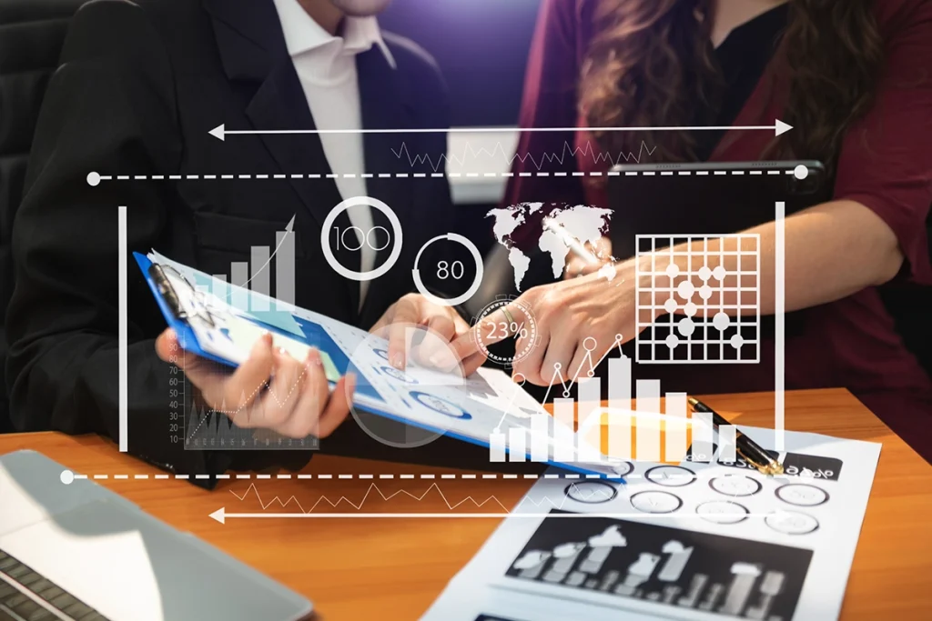 Market Research solutions 8 Business professionals reviewing reports and performance metrics with Market Research Solutions to improve market insights and business growth.