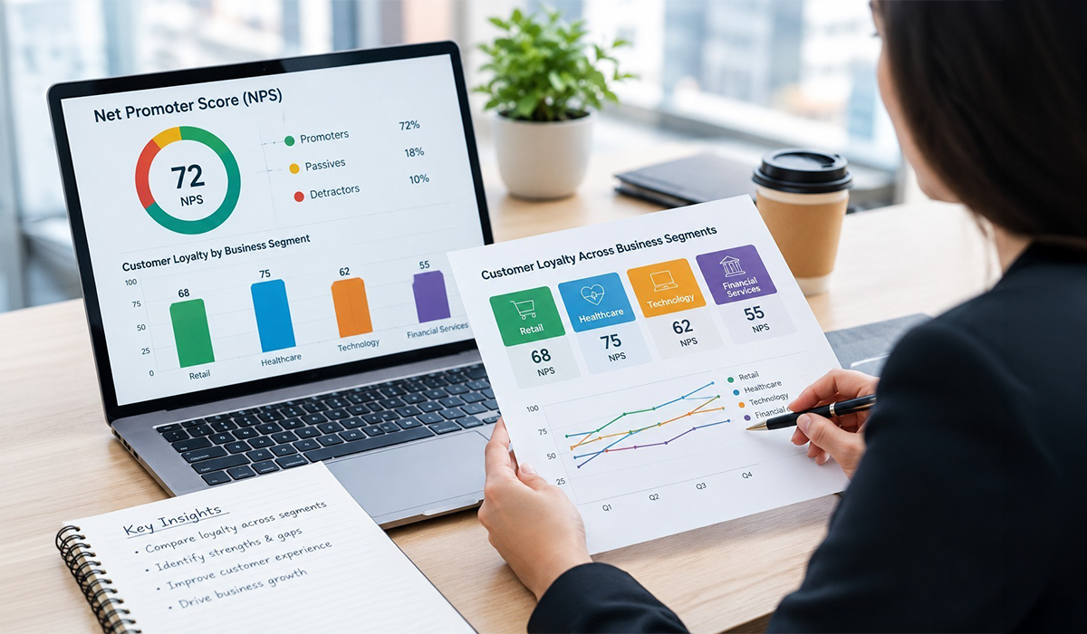 Net Promoter Survey comparing customer loyalty across business segments