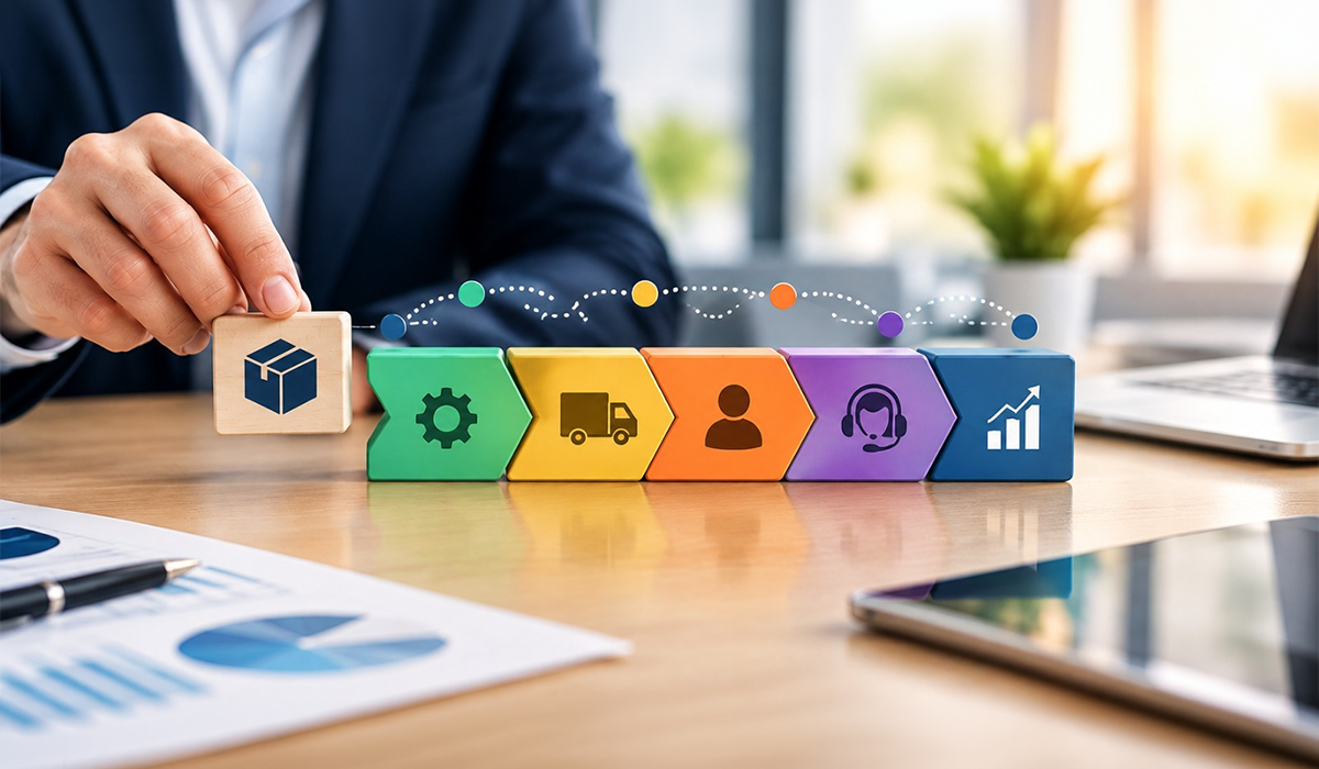 Value chain analysis in strategic management showing business activities and strategic value creation.
